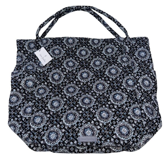 NWT Vera Bradley Charcoal Medallion Bright Tote Bag Quilted Cotton Double Straps - Picture 1 of 8